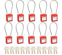 Lot de 10 cadenas de consignation en câble acier, cadenas industriels à clés différentes, verrous de consignation électrique, câble de 90 mm, pour l'isolation d'énergie et le contrôle d'accès