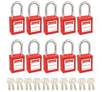 Lot de 10 cadenas Lockout Tagout pour sécurité industrielle, anse de 38 mm, clés différentes, cadenas de consignation pour verrouillage électrique, usage maintenance et isolement énergétique