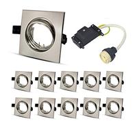 Lot de 10 cadre de montage spot encastrable,GU10 Cadre de Montage Pour Lampes A LED Ou Halogènes, livré avec douilles GU10, Orientable A 40°,IP20, Chrome brossé, carré, Ø 75 mm