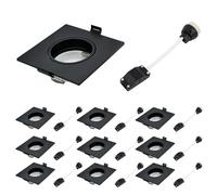 Lot de 10 cadres de spot encastrables GU10 - Noir - Carré - Avec douille GU10 - Pivotant - Cadre pour spots encastrables halogènes - Diamètre du trou : 68-80 mm - Pour ampoules LED halogènes