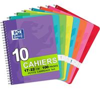 Lot De 10 Cahiers À Spirales 17 X 22cm 100 Pages Petits Carreaux 5x5mm 90g Coloris Assortis