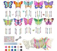 Lot de 10 carillons à vent en bois pour enfants, papillon, carillon éolien, kit de bricolage, kit de bricolage pour anniversaire d'enfant pour filles et garçons