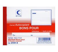 Lot de 10 Carnet autocopiant Bons pour - 140x105 - 50 dupli