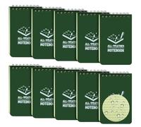 Lot de 10 carnets de notes étanches de poche de 12,7 x 12,7 cm, pour toutes les saisons, pour écrire sous la pluie, mini bloc-notes à spirale, avec grille, pour l'extérieur, le bureau, l'école (vert)