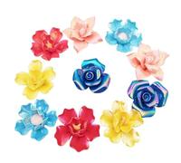 Lot de 10 carreaux de céramique 3D faits à la main pour œuvres d'art, aquariums, vases, salon, table à manger, bureau, décoration florale (mélange de couleurs irisées à double fleur)