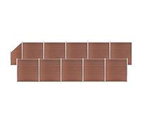 Lot de 10 carrés de clôture WPC + 1 oblique de 1830 x 186 cm - Marron - 99 panneaux WPC - 12 poteaux - 11 barres en aluminium - Panneaux de clôture composite en bois et plastique - Pour jardin et