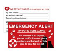 Lot de 10 cartes d'alerte d'urgence pour animal de compagnie 5,1 x 8,9 cm avec inscription « My Dog or Cat is at Home Alone »
