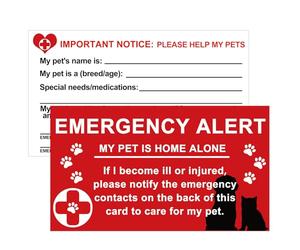 Lot de 10 cartes d'alerte d'urgence pour animal de compagnie 5,1 x 8,9 cm avec inscription « My Dog or Cat is at Home Alone »