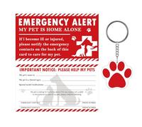 Lot de 10 cartes d'alerte d'urgence pour animal domestique Porte-clés en acrylique 5,1 x 8,9 cm avec inscription « My Dog or Cat is at Home Alone »