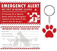 Lot de 10 cartes d'alerte d'urgence pour animal domestique Porte-clés en acrylique 5,1 x 8,9 cm avec inscription « My Dog or Cat is at Home Alone »