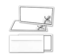 Lot de 10 cartes de condoléances - Avec enveloppe - Format DIN long - Motif : cadre noir - Avec plume - Sans fenêtre - Empathiques - Pour les messages de remerciements