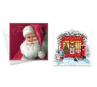 Lot de 10 cartes de Noël carrées - Père Noël traditionnel