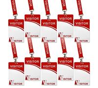 Lot de 10 cartes d'identification de visiteur avec clip à lanière - Passage temporaire réutilisable, en plastique robuste pour entreprise, école, exposition