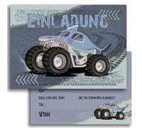 Lot de 10 cartes d'invitation pour anniversaire d'enfant - Motif requin - Monster Truck - Voiture - Pour garçon - 5, 6, 7, 8, 9, 10, 11, 12