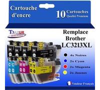 Lot de 10 Cartouches compatibles Brother LC3213XL, DCP-J497DW - T3AZUR (Noir et Couleur)