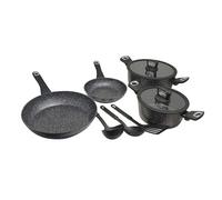 Lot de 10 casseroles à induction en pierre de lave antiadhésive, PFOA FREE - Batterie complète avec couvercles en silicone, Magma-Coating, idéal pour cuisine saine