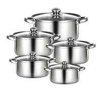 Lot de 10 casseroles en acier inoxydable, 16 à 26 cm, avec couvercle en verre et poignée confortable, chauffage rapide, facile à nettoyer, compatible avec les tables de cuisson à induction