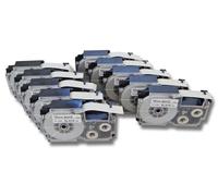 Lot de 10 cassettes à ruban vhbw 12mm pour Casio CW-L300, KL-100E, KL-120, KL-1500, KL-200E, KL-300. Remplace: Casio XR-12WE1, XR-12WE