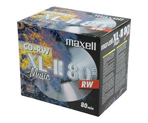 Lot de 10 CD-RW Audio Maxell 80 Min., livrés dans boîtier plastique 10mm