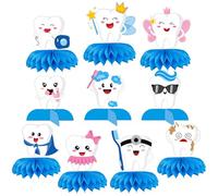 Lot de 10 centres de table en nid d'abeille pour décoration de table, motif fée dentaire, dentiste et couronne, décoration de table pour première dent de bébé, remise de diplôme dentaire, décorations