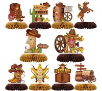 Lot de 10 centres de table en nid d'abeille pour garçons, My First Rodeo Wild West Cowboy 3D sur le thème du nid d'abeille, 1er anniversaire, fête prénatale, accessoires photo