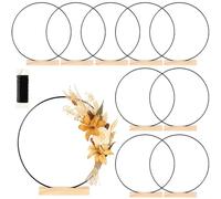 Lot de 10 cerceaux floraux noirs avec support - 45,7 cm - Anneaux en métal pour centres de table, travaux manuels, macramé, attrape-rêves, mariage, Noël, bougies, couronnes