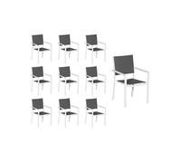 Lot De 10 Chaises Rembourrées En Aluminium Blanc - Textilène Gris Gris