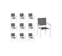 Happy Garden Lot de 10 chaises empilables en aluminium blanc et textilène gris