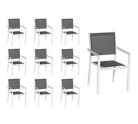 Happy Garden Lot de 10 chaises empilables en aluminium blanc et textilène gris