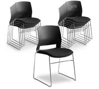 Lot de 10 Chaises bureau visiteur Noire - Empilables - Coque polypropylènes et assise tissu - Pied fil acier chromé rigide