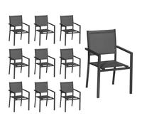 Lot de 10 chaises en aluminium anthracite - textilène gris