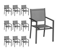Lot De 10 Chaises En Aluminium Anthracite - Textilène Gris Gris