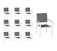 Lot de 10 chaises en aluminium blanc - textilène gris