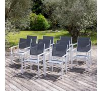 Happy Garden Lot de 10 chaises empilables en aluminium blanc et textilène gris