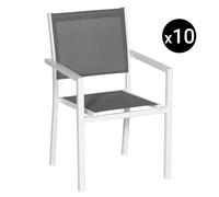 Lot De 10 Chaises En Aluminium Blanc - Textilène Gris Blanc