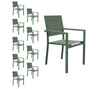 Lot de 10 chaises en aluminium et textilène vert sauge