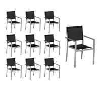 Lot de 10 chaises en aluminium gris - textilène noir