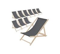 ECD Germany Lot de 10 Chaises Longues Pliantes en Bois Chiliennes, Anthracite, Dossier Anthrazit