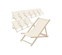 ECD Germany Lot de 10 Chaises Longues Pliantes en Bois Chiliennes, Beige, Dossier Beige