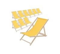 ECD Germany Lot de 10 Chaises Longues Pliantes en Bois Chiliennes, Jaune, Dossier Réglable, 3 Positions de Couchage, jusqu'à 120kg, Bain de Soleil en Tissu pour la Plage Jardin Terrasse Camping