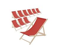 Lot de 10 Chaises Longues Pliantes en Bois Chiliennes, Rouge, Dossier