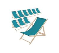 Lot de 10 Chaises Longues Pliantes en Bois Chiliennes, Vert Foncé, Dossier