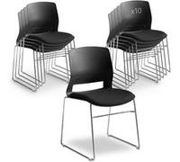Waytex Lot de 10 Chaise Bureau Visiteur, Sièges Multi-Usage, Salle d’Attente, réunion, Accueil - Noire - Empilable - Coque polypropylène - Assise Tissu matelassée - Pied Acier chromé - Noire
