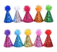 Lot de 10 chapeaux d'anniversaire pour animal de compagnie avec sangle réglable et détails étincelants pour festival