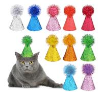 Lot de 10 chapeaux d'anniversaire pour chat, mini chapeaux de fête, chapeau d'anniversaire coloré pour chien, chapeau de fête pour chat, chapeau de fête pour chien, chapeau de fête réglable pour