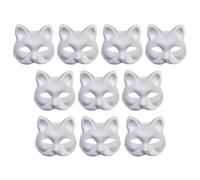 Lot de 10 chats en papier blanc à faire soi-même - 18 cm - Peint à la main - Kit de visage créatif pour festival, danse, fête masquée, bal masqué - Pour enfants et adultes