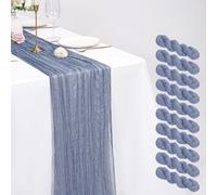 Lot de 10 Chemins de Table en Étamine, Chemin de Table Bohème en Gaze de 55 x 300 cm, Tissu Rustique en Gaze pour Mariages Festivals Remises de Diplôme Dîners Fêtes en Plein Air (Bleu Poussière)