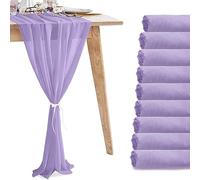 Lot de 10 chemins de table en mousseline de tulle transparent et romantique pour Noël, mariage, thé, fête prénatale, fête d'anniversaire (304,8 x 30,5 cm), Violet clair