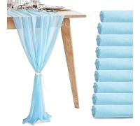 Lot de 10 chemins de table romantiques en mousseline de soie transparente pour Noël, mariage, thé, fête prénatale, fête d'anniversaire (304,8 x 30,5 cm, bleu layette)