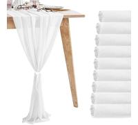 Lot de 10 chemins de table romantiques en mousseline de soie transparente pour Noël, mariage, thé, fête prénatale, fête d'anniversaire (304,8 x 30,5 cm) - Blanc pur